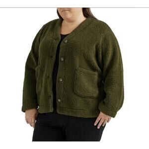 Lee Plus Size Fleece V Neck Cardigan Size 1x Green
